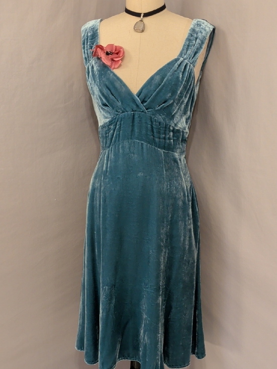 Nanette Lepore Dresses & Skirts - Bergdorf Goodman Draped Style w Plunge Neckline Aqua Blue Shimmer Velvet Dress